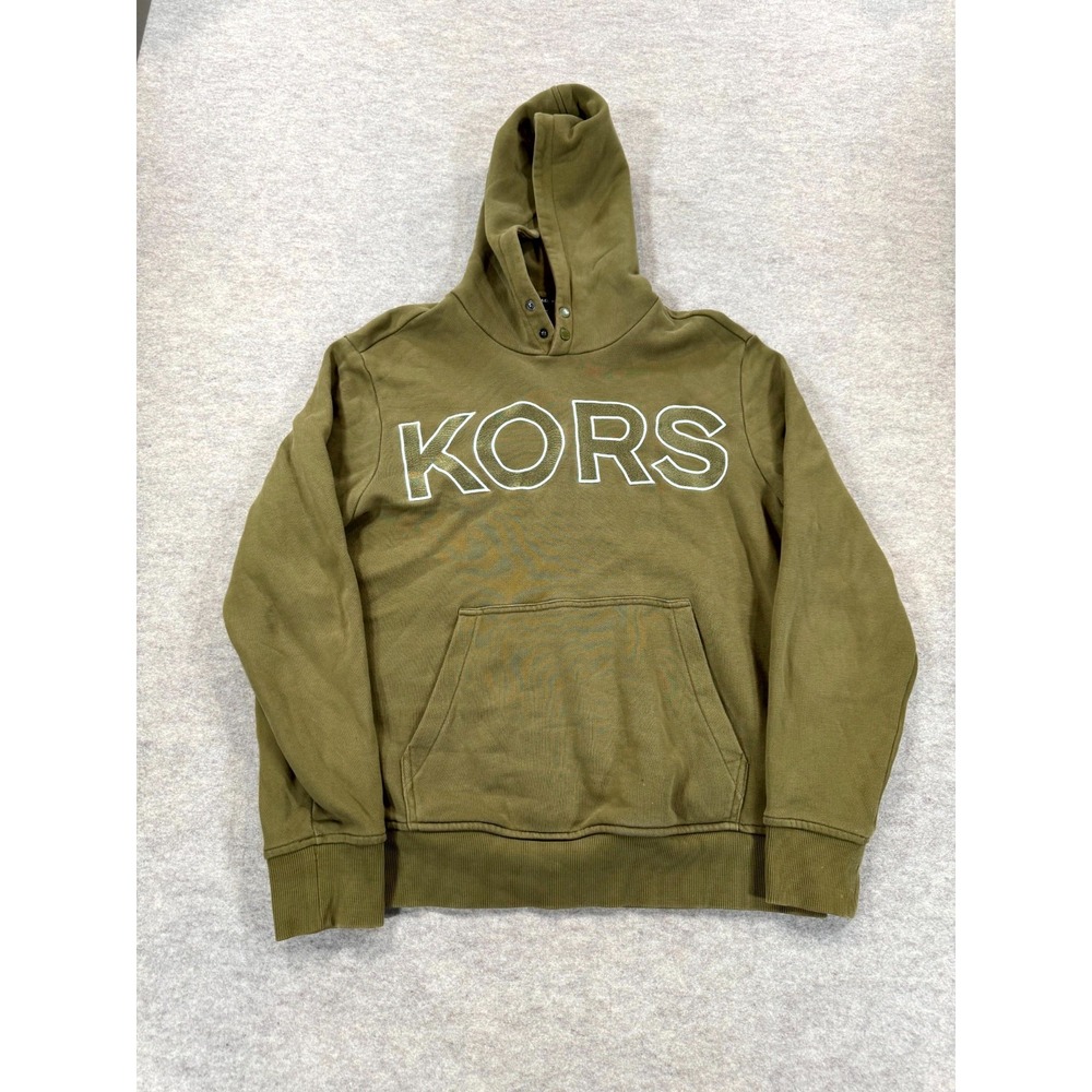 Michael Kors Mens Hoodie Medium Green Cotton Graphic Spellout CS250QI95D